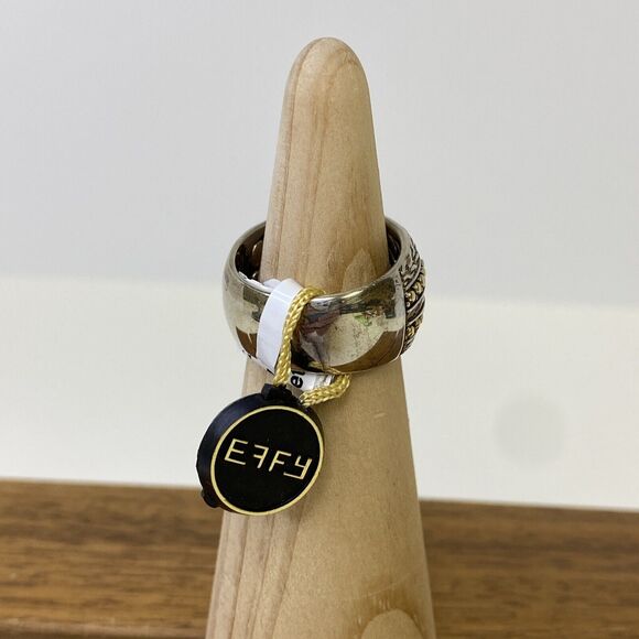 Effy 925 Silver & 18k Yellow Gold Wide Band Ring Size 6.5 - Picture 6 of 16